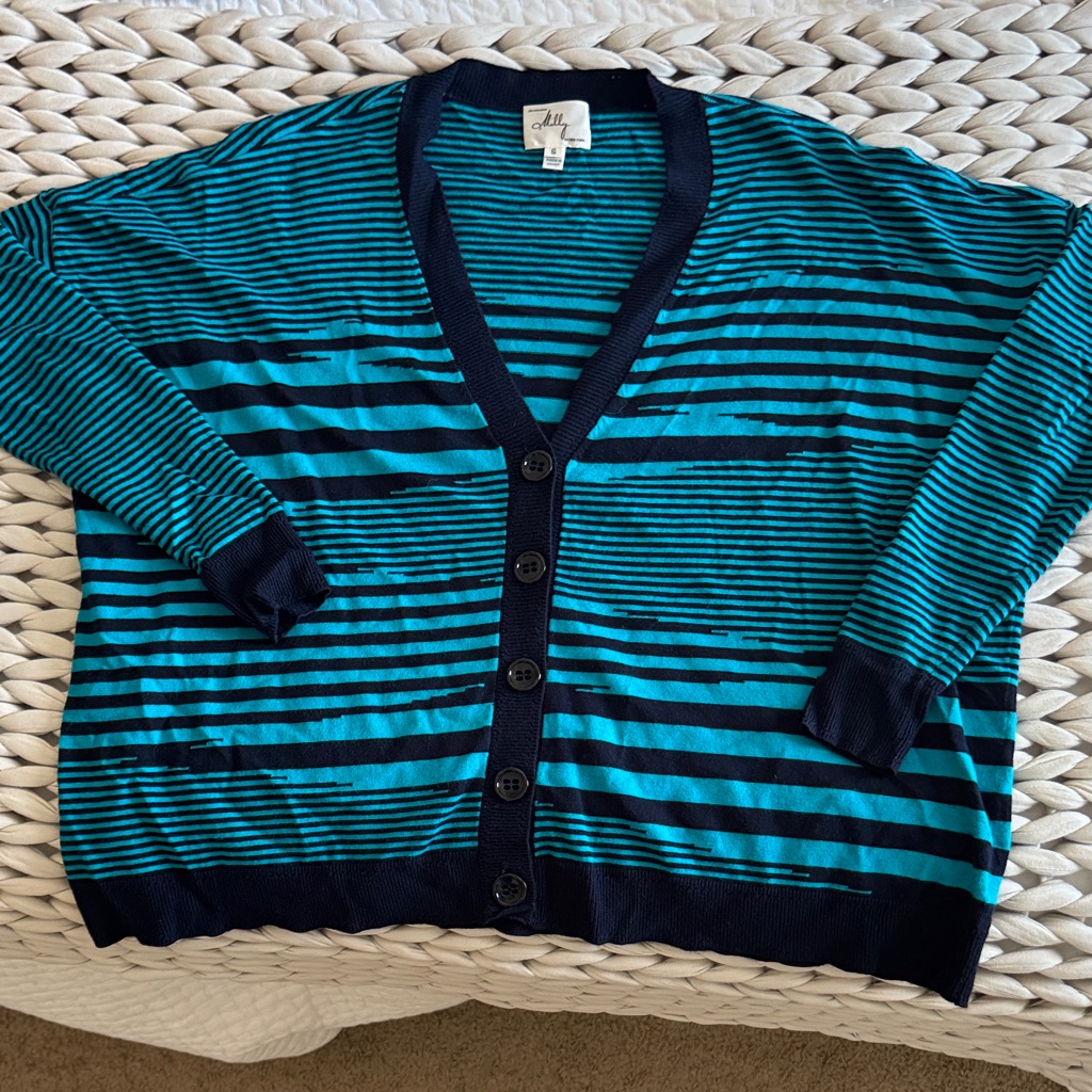 Milly Teal And Black Striped Sweater